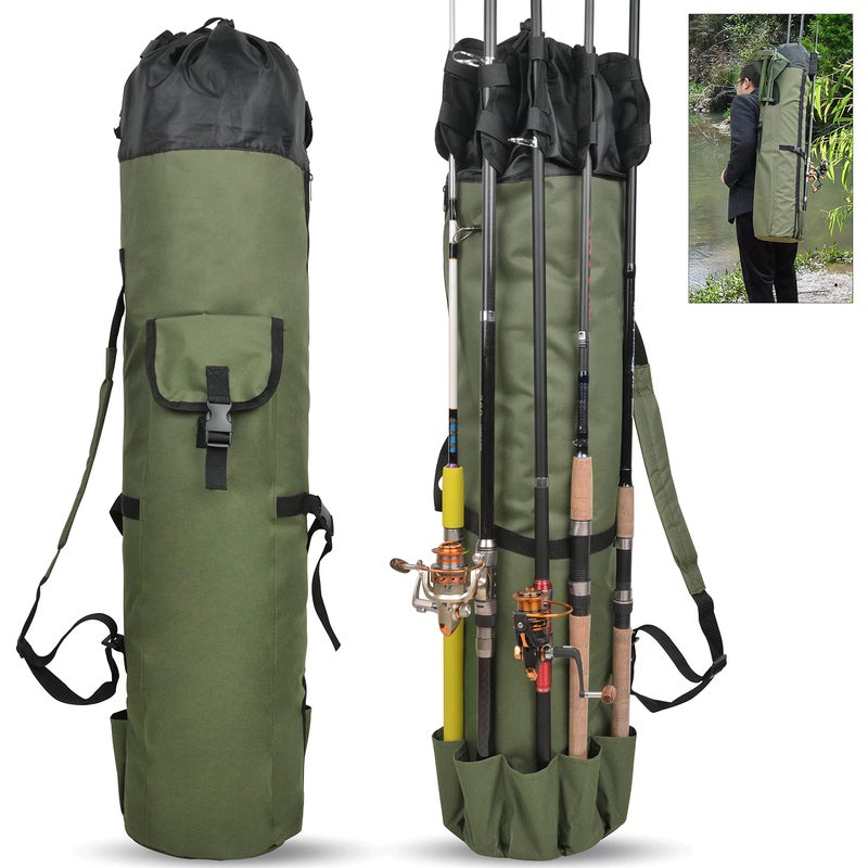 SILANON Fishing Rod Bag Pole Holder, Portable Fishing Rod Case Carrier Canvas Pole Storage Bag Travel Carry Case Waterproof Fishing Tackle Gear Organizer - Image 1